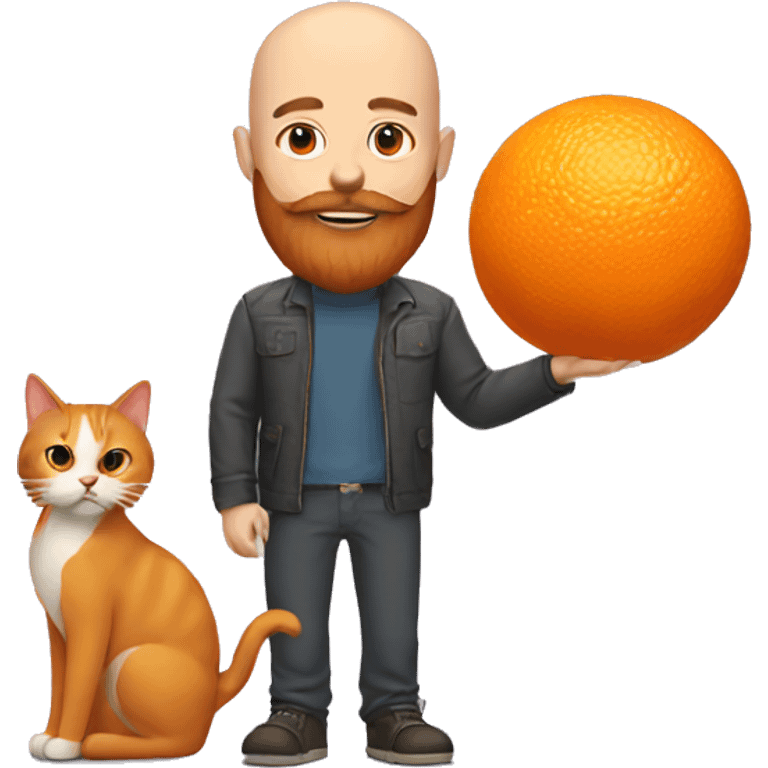 Bald man with a big orange beard holding a cat emoji