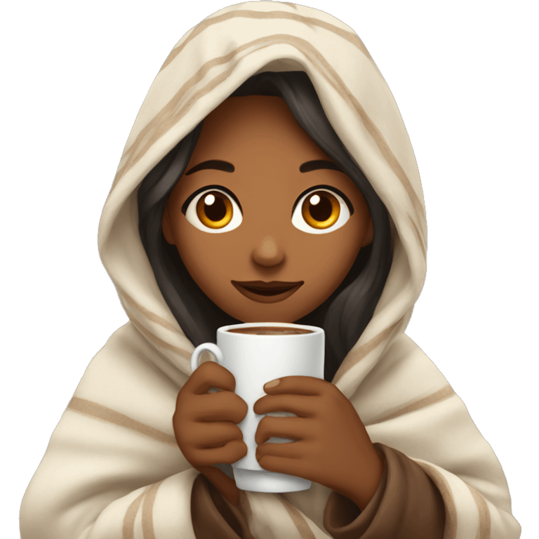 girl in blanket drinking warm cocoa  emoji