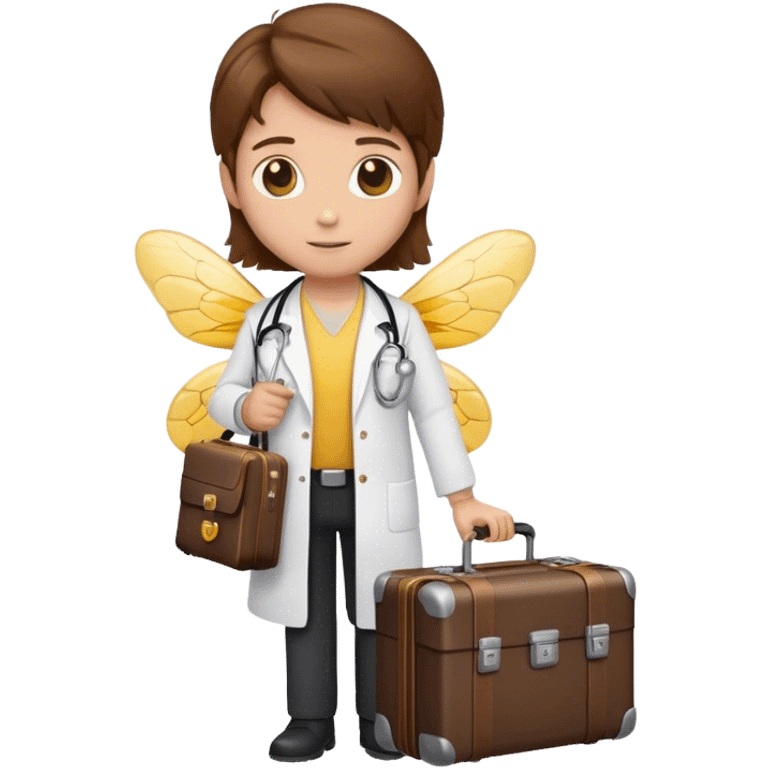 a bee as as doctor with a doctors suitcase and brown hair emoji