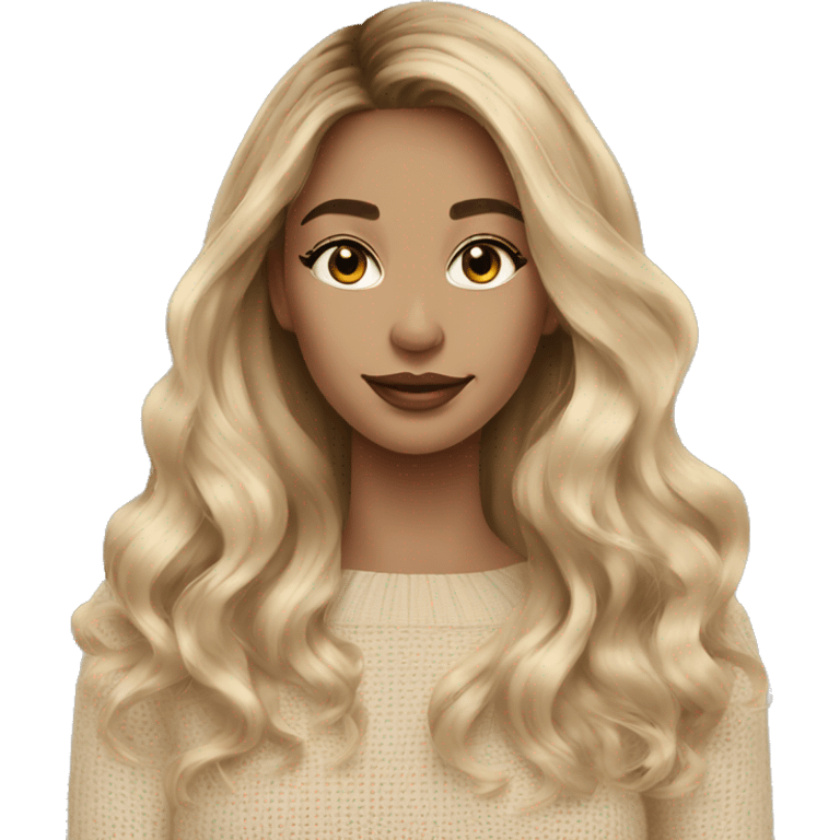 Blonde balayage long hair women beige sweater emoji