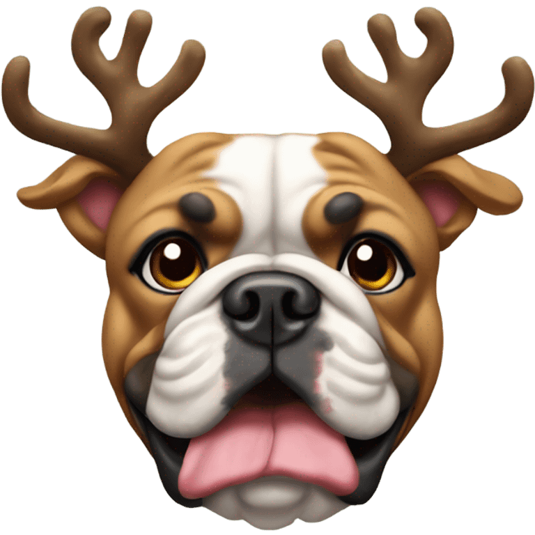 English Bull dog wearing reindeer horns emoji