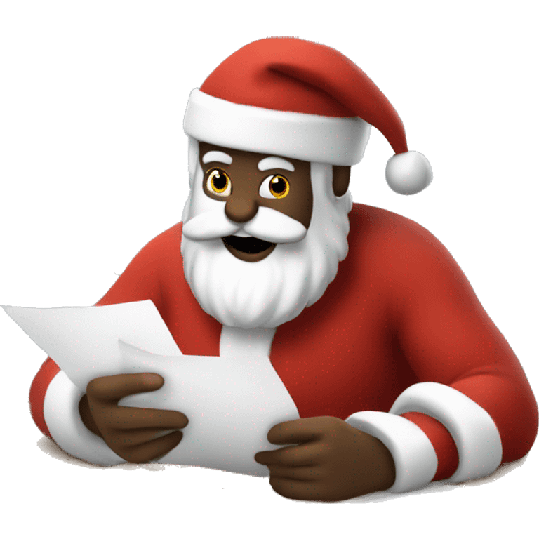 Santa is sitting on a desk, writing something down on a sheet of paper, solving complicated math puzzles  emoji