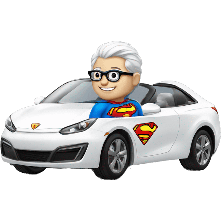 superman with glasses in electric white car emoji