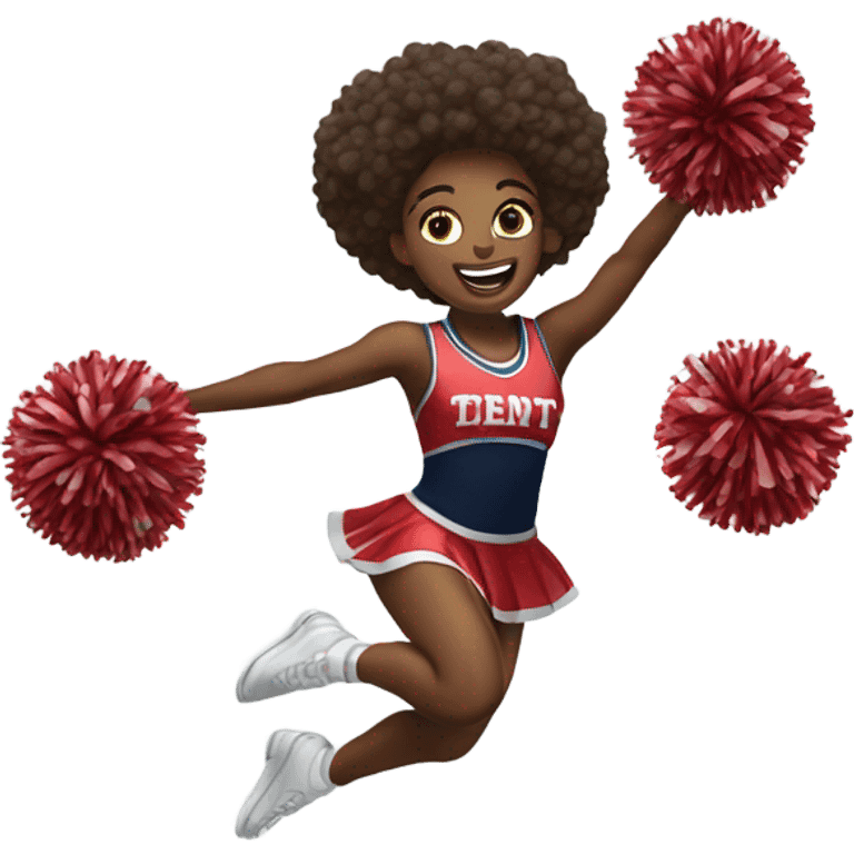 Cheerleader jumping in are with Pom poms in her hands  emoji