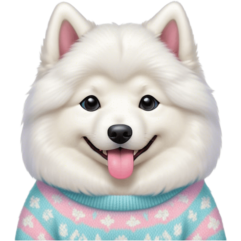 cute 
Samoyed tongue hanging out sitting 
 in a cute pastel sweater emoji