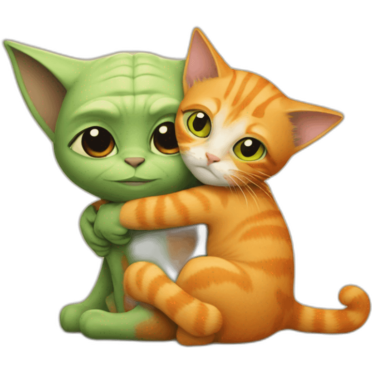 Orange cat and yoda hugging emoji