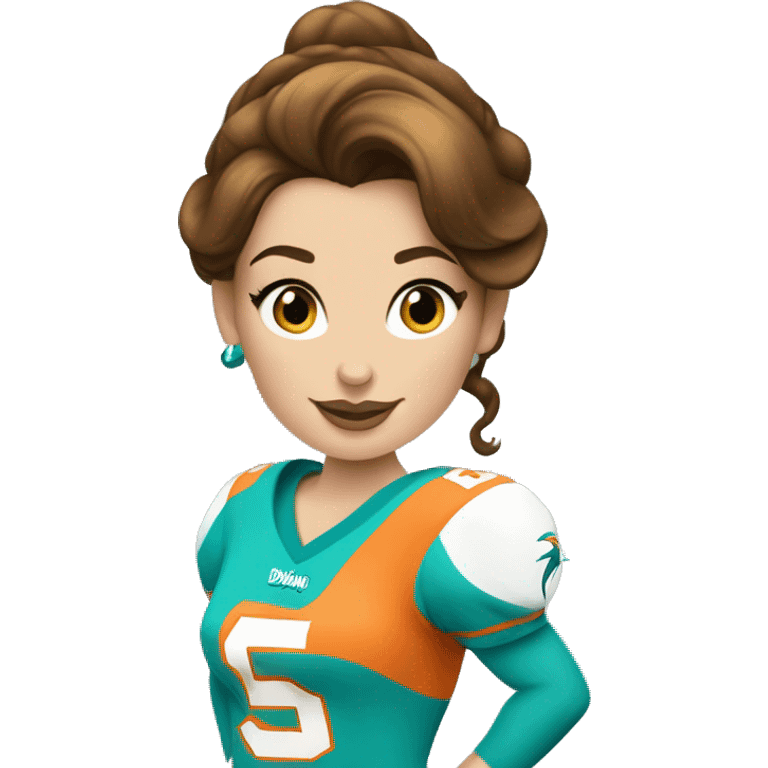 Caucasian Disney princess Belle wearing Miami Dolphins jersey with the number one on it emoji