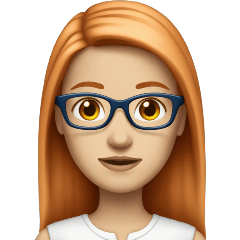 White-girl-with-long-straight-hair-red-head-eyes-blue-wearing-glasses-blouse-formal-white emoji