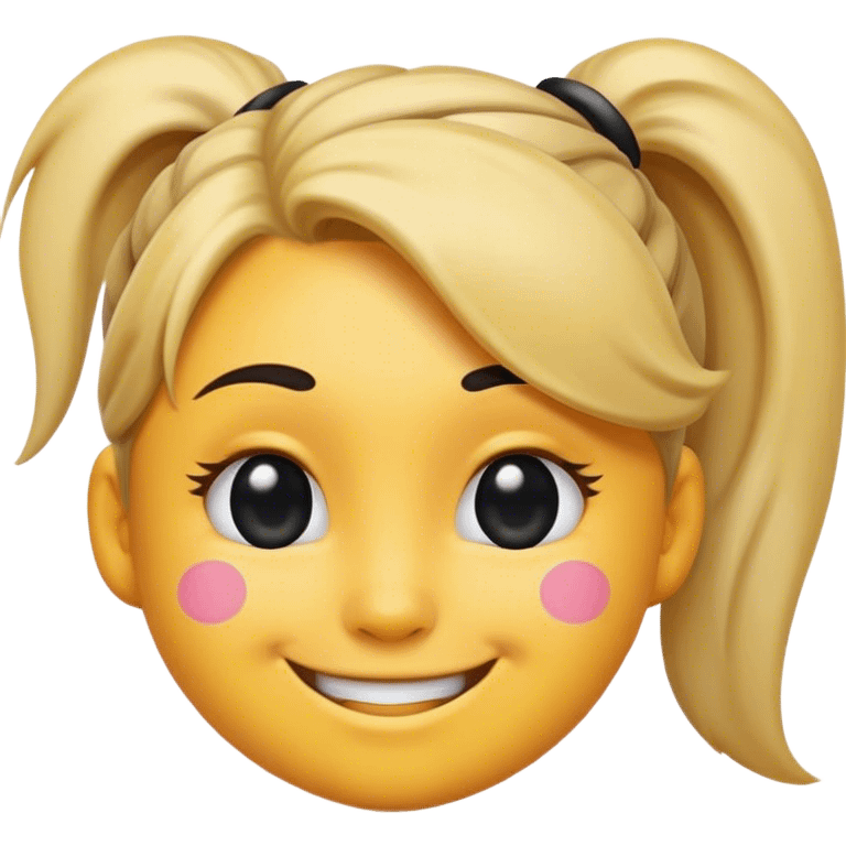 smiling emoji facing the left with a black dot on the cheek and a ponytail emoji