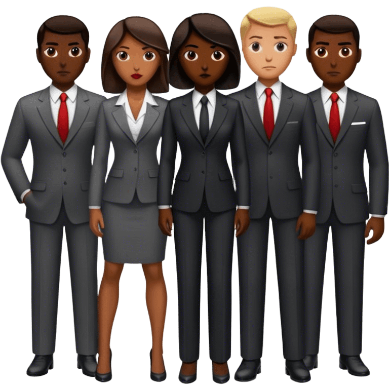 A group of secret intelligence agents in formal suits, with one being a woman and the rest being men. They appear serious, professional, and mysterious, working together as a team emoji