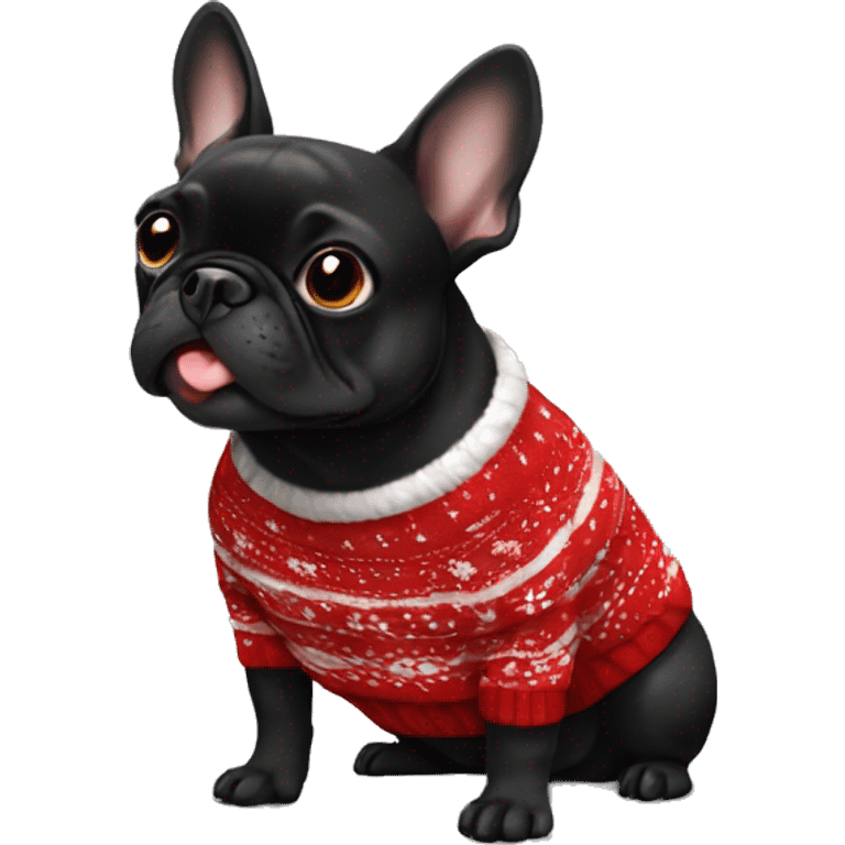 Black Frenchie in a Christmas sweater  emoji