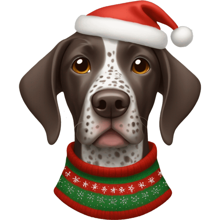 German shorthaired pointer wearing Christmas sweater  emoji