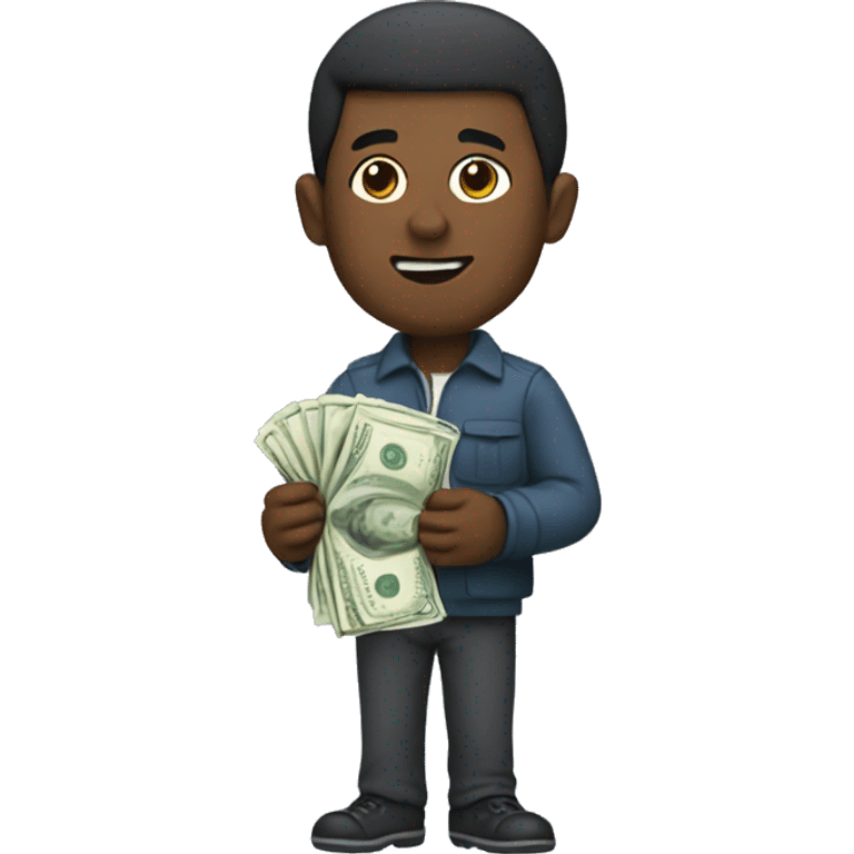 Robert holding a pack of money emoji