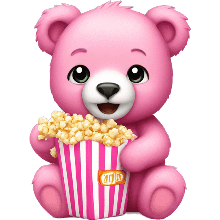 cute pink bear eating popcorn  emoji