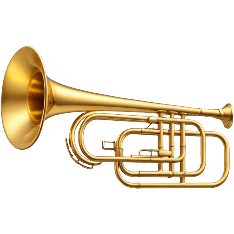 Cinematic Realistic Trombone, sleek brass slide extending dynamically, subtle scratches adding authenticity, warm golden reflections bouncing off the metal, glowing with a bold and resonant musical energy. emoji