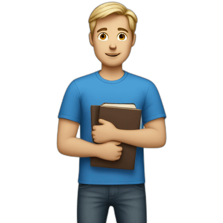 a white man in a blue shirt holding books emoji