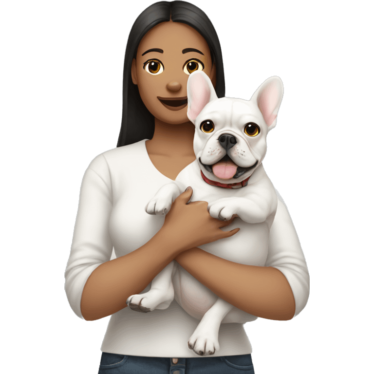 Woman holding white French bulldog emoji