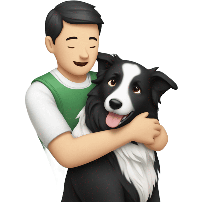 A Chinese man hug a border collie
 emoji