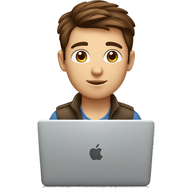 handsome brown hair boy white working on a macbook emoji