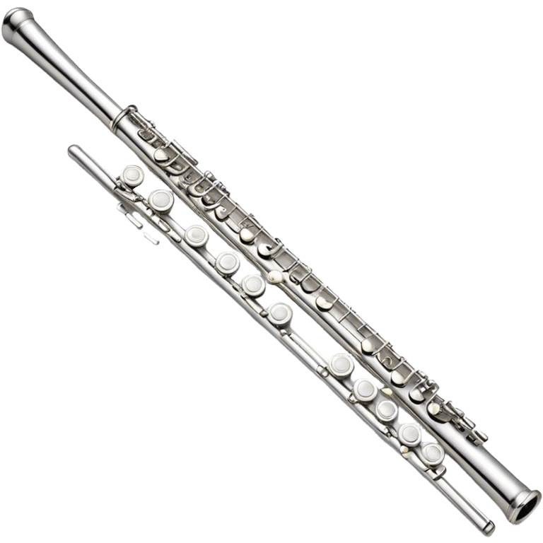 Cinematic Realistic Flute, polished silver metal with precise keywork, soft reflections of warm light dancing along its length, a musician’s delicate fingers pressing the keys, glowing with a sleek and elegant charm. emoji