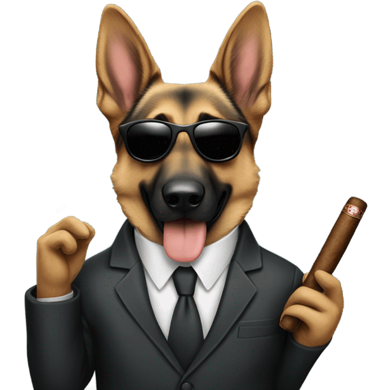 German Shepard wearing a suit and sunglasses holding a cigar in his hand emoji