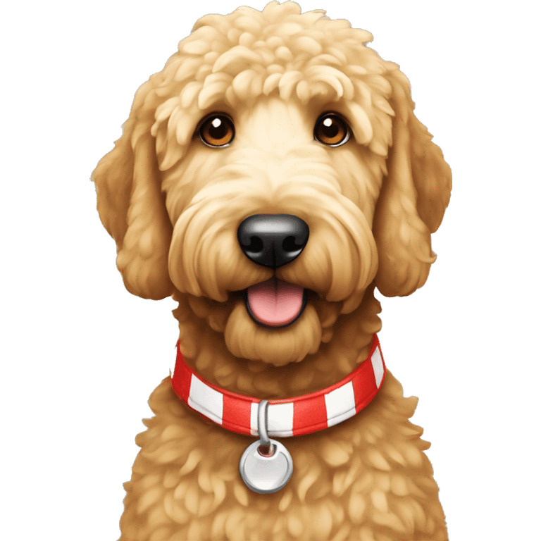  Golden doodle with red collar and white stripe on his head emoji