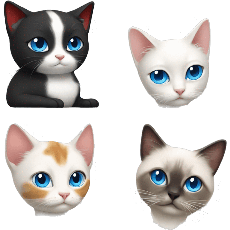 Yoga White cat black hair blue eye with one red cat and one birman cat emoji