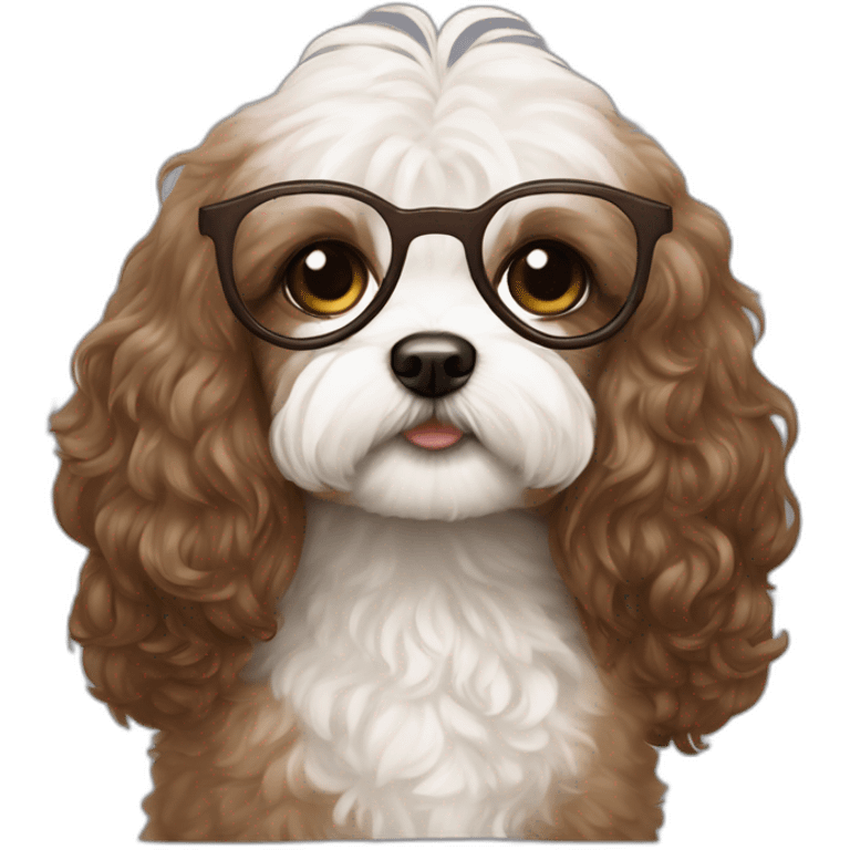 Long brown hair, eyeglassed turkish girl with white maltipoo emoji