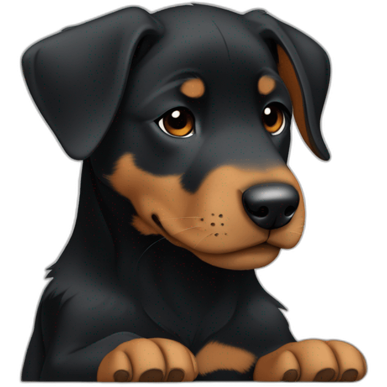 Sleeping black and brown beauceron puppy with white chest and chin emoji