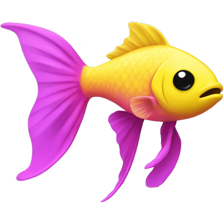 tiny fish with purpleish pink front half, neon yellow back half and black dot on top fin emoji