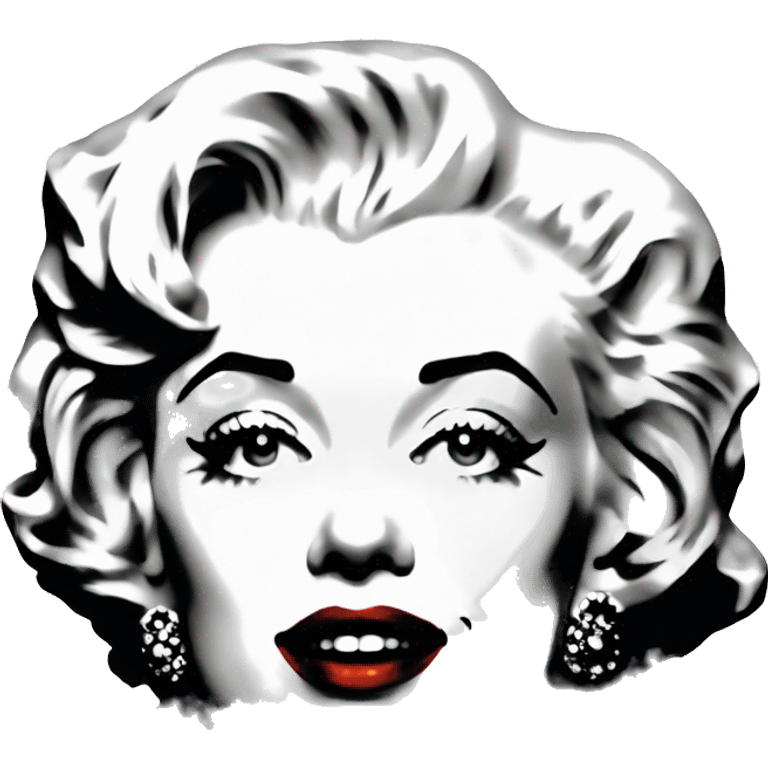 Black and white halftone collage of a face Marilyn  red lips emoji