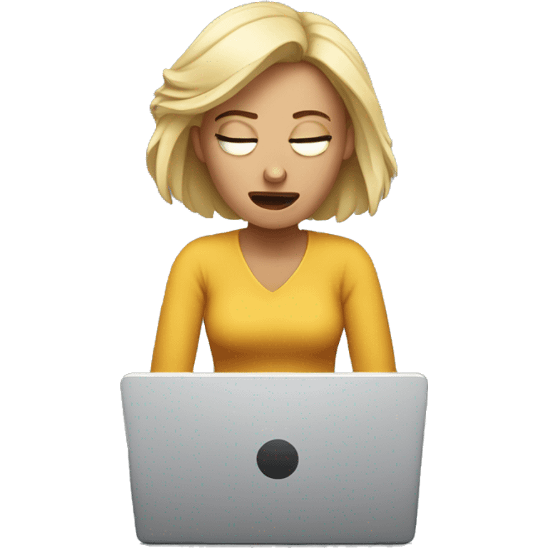 woman using laptop feeling really lethargic emoji