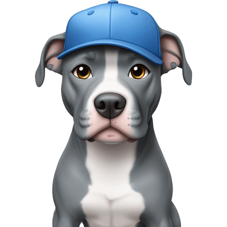 Blue nose pitbull all gray no white in color with blue eyes. Dog must be wearing a baseball hat. Don't generate a body just the head. emoji