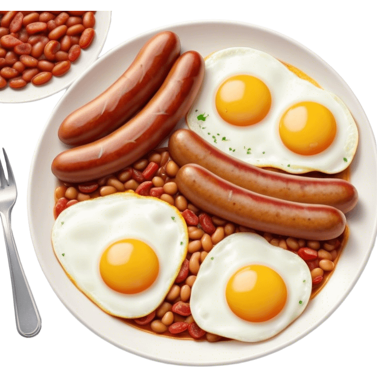 Cinematic Realistic English Breakfast Dish Emoji, showcasing a hearty ensemble of eggs, bacon, sausages, baked beans, and grilled tomatoes rendered with lifelike texture and vibrant, appetizing detail that exudes comforting tradition. emoji