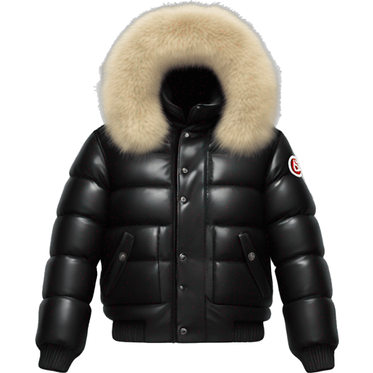 short shiny black moncler jacket with fur emoji