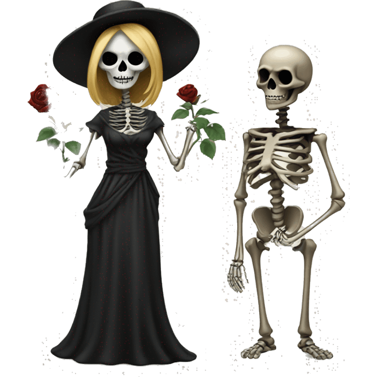 women Skeleton with black rose in hand seriously judging, standing emoji