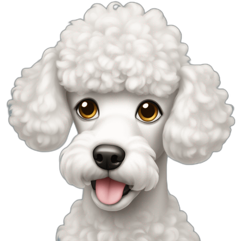 a white poodle dog with cute eyes looking at screen emoji