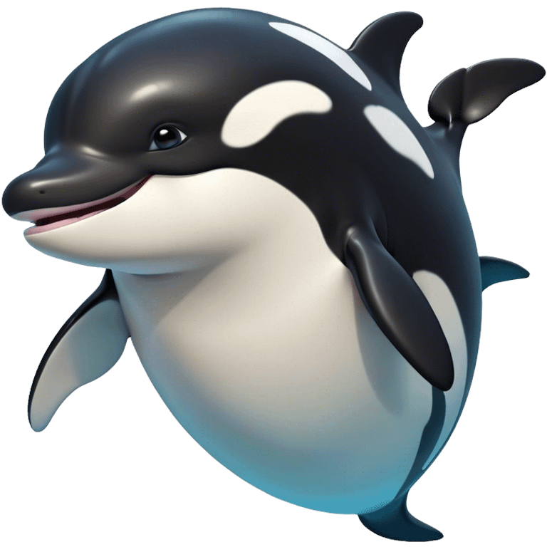 Cinematic Comical orca Portrait Emoji, Head tilted dramatically with an exaggeratedly shocked expression, featuring a sleek black-and-white body with wide, comically expressive eyes full of playful disbelief and animated flippers, Simplified yet hilariously expressive features, highly detailed, glowing with a slightly sassy oceanic glow, high shine, dramatic yet playful, stylized with an air of cheeky marine mischief, soft glowing outline, capturing the essence of a meme-worthy orca that looks ready to make waves with its hilariously dramatic antics! emoji