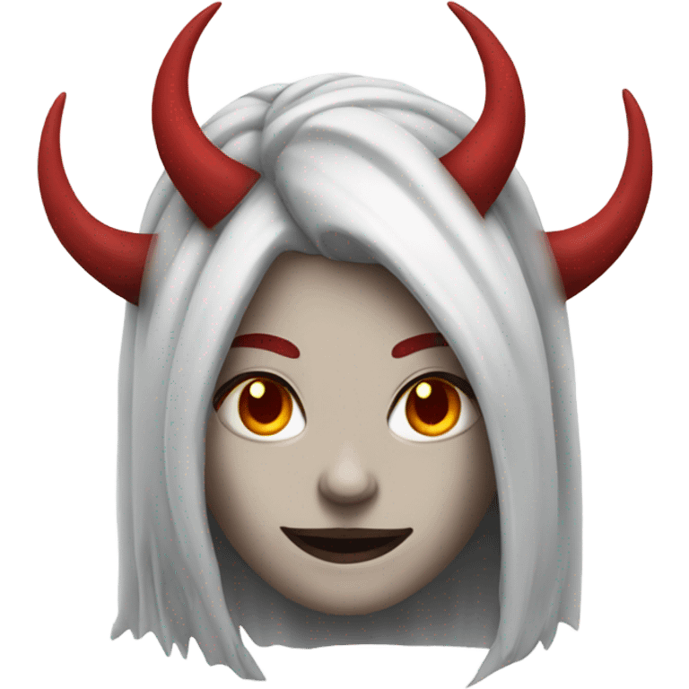 white hair, red horns, female, demon emoji