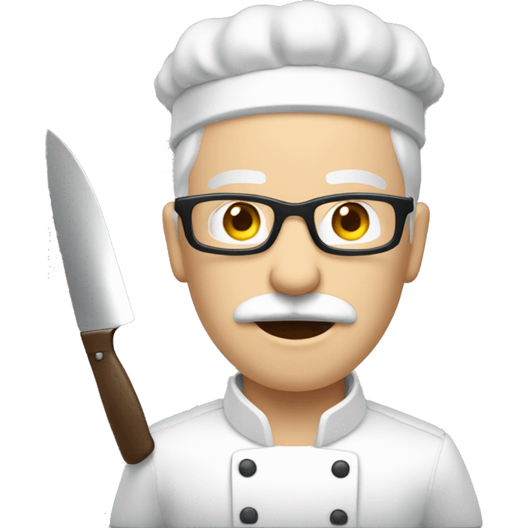 Pale Guy brown hair glasses moustache with knife cooking emoji