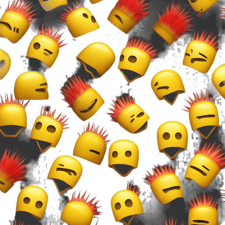 Yellow motorcycle helmet with spikes like a Mohawk and a red smile emoji