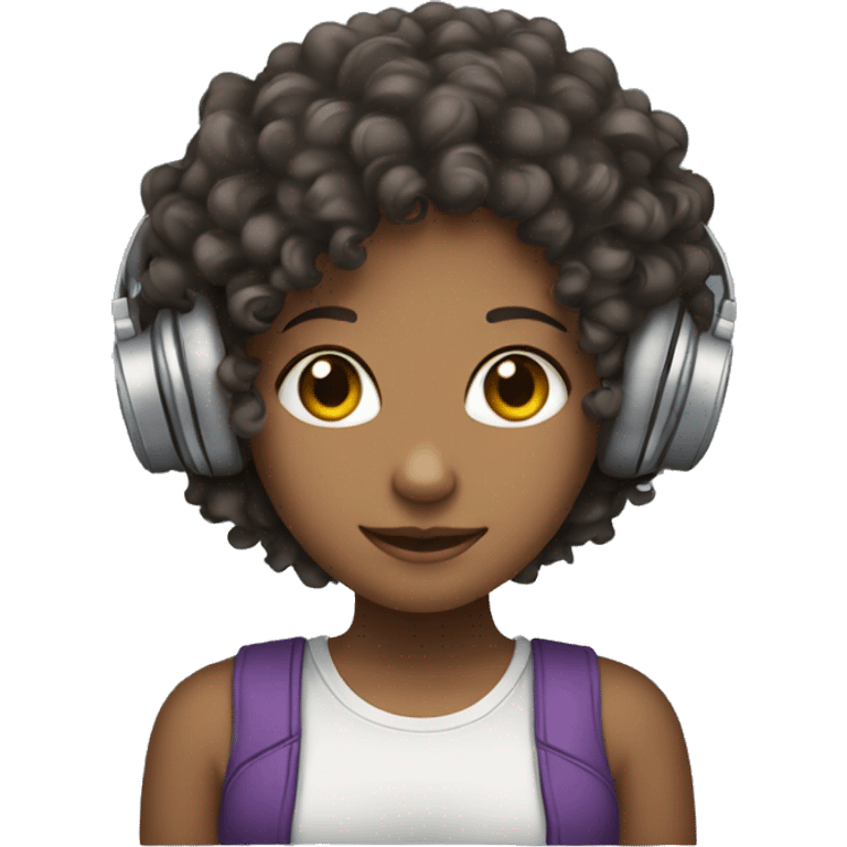 Curly haired girl with headphones on emoji