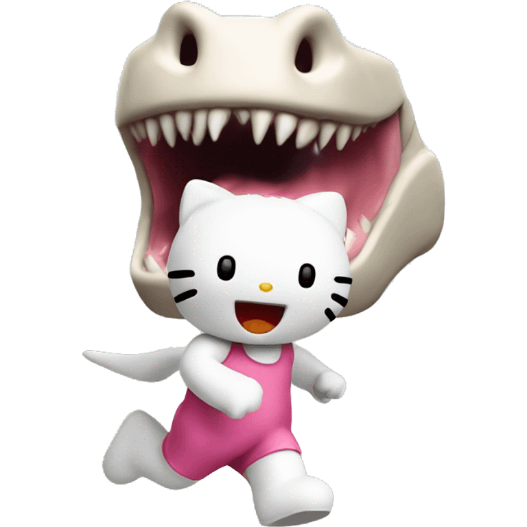 hello kitty running away from a dinosaur  emoji