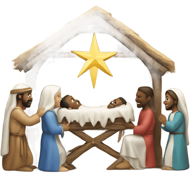 Holy manger scene American looking people emoji