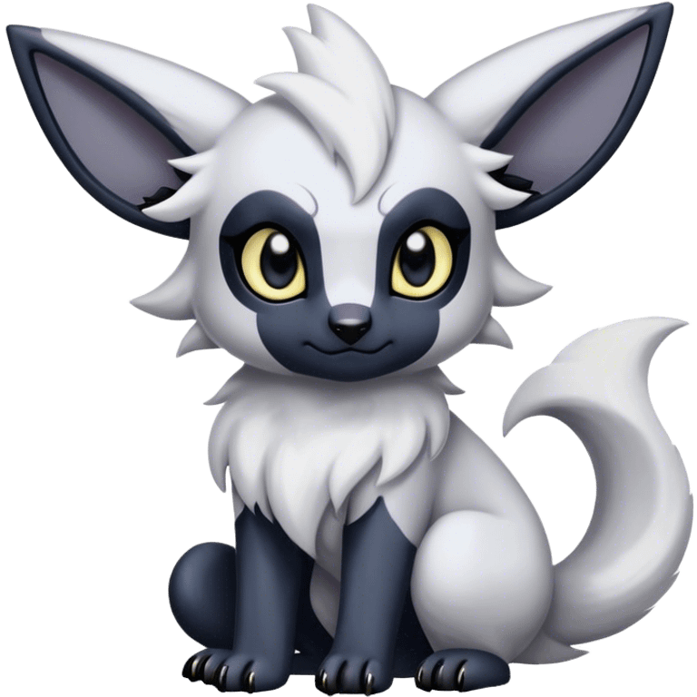 Absol-Umbreon, black ears, no Scapha, black long scaly tail, big eyes, black eyes, white fur, black claws, cute, adorable emoji