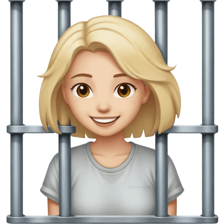 smiling girl in outdoor setting in jail emoji