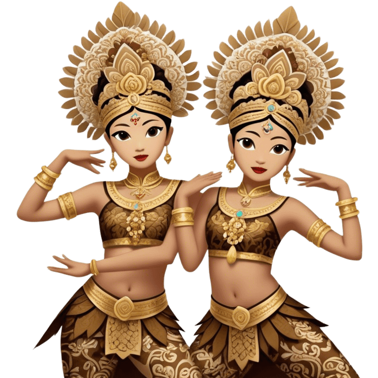 ​Cinematic Realistic Traditional Javanese Dancers, depicted as two graceful dancers in ornate traditional costumes with intricate batik patterns and elaborate headpieces, captured in dynamic poses during a ritual dance in an ancient temple courtyard, rendered with soft golden lighting and rich cultural textures, emoji