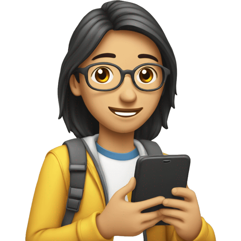 estudiante descarga una aplicación en el celular emoji