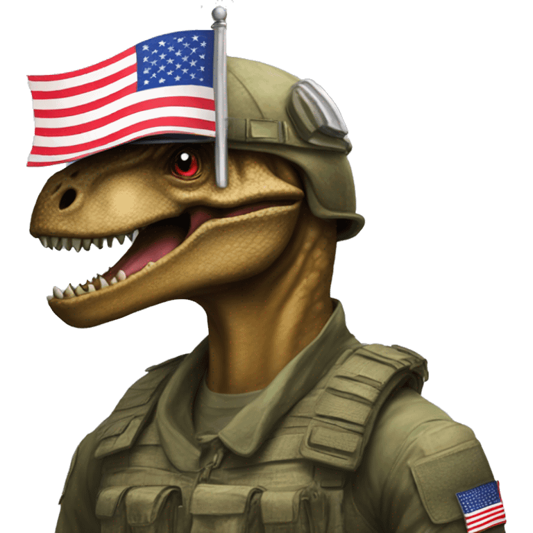 Dinosaur with American flag and war helmet  emoji