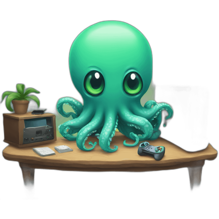 cute kraken playing video games emoji